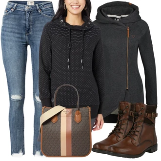 Outfit s Černá Dlouhá Tylová sukně/Dlouhý Zimní Kabát/Dlouhý Svetr/Dlouhé Kardigany/Mikina Alife and Kickin "Módní ulice oblečení"