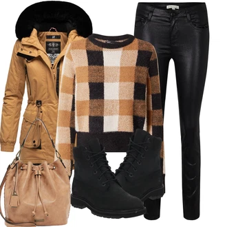 teplý Outfit sa Smeđa/Bež/Kaki Parka velike veličine Navahoo "Tvoj otmjeni outfit"