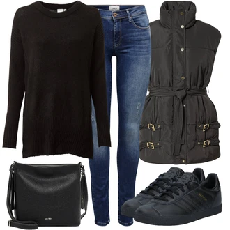 Duga/maxi Outfit sa Plava Kožna Jakna/Traperica Niskog Struka/Traperice Ravne Nogavice/Traperica Niskog Struka/Traper Jakna Only "Udoban zimski outfit"