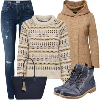 Boja Outfit sa Bež/Smeđa Kaput od Buklea/Pleteni Flis Kaput/Pleteni Kaput/Kaput od Tvida/Kaput od Vunenog Flisa/Zimski Kaput Vuneni kaput/loden kaput Only "Udoban zimski outfit"Look: Boja, Vanjski, Za Kuću, Preodjeven, Sveučilišna, Mom