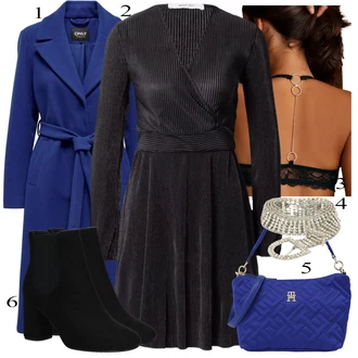 Manšestr Outfit s Černá/Tmavě šedá/Šedá Zimní šaty s dlouhým rukávem/Svetrové Šaty/Zimní Pletené Šaty/Pletené Šaty/Manšestrové Šaty About You "Večerní Outfit"