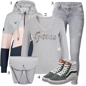 Glamourové Outfit s Šedá/Světle šedá Džíny s Rozparkem/Dámské Džíny s Délkou 7/8/Push up Džín/Kotníková Bota/Capri Džíny/Zkrácené Džíny/Kožená bunda/Kožené bundy/Džíny s Dírou LTB "Podzimní Outfit"Look: Styl, Glamourové