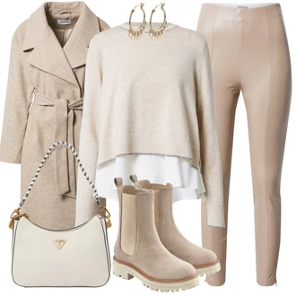 Italský Outfit s Hnědá/Béžová Chelsea Boty/Gumová Kotníková Bota/Kožená bunda Elbsand "zimní outfit"Look: Italský, Venkovní, Sportovní