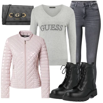 Outfit s Šedá Dlouhá tylová sukně/Dlouhé Šaty/Pletený Oděv/Dlouhý Zimní Kabát/Svetrové Šaty Guess "zimní outfit"