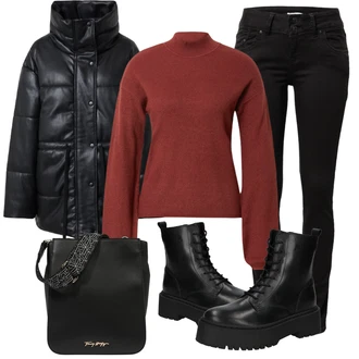 Outfity na zimu s Černá/Bílá Slim Fit Džíny/Džín s Nízkým Pasem/Motorkářské Džíny/Kožené Boty/Push up Džín/Zimní bunda/Džíny s Nízkým Sedem/Kožená bunda LTB "zimní outfit"