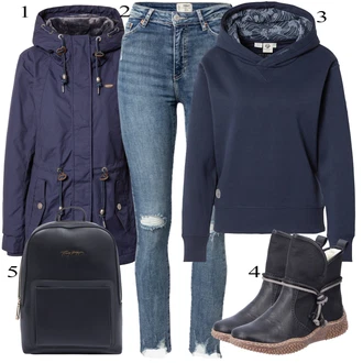 Outfit sa Crna Zimska Čizma Čizma za Snijeg Rieker "Tvoj otmjeni outfit"