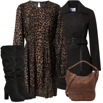 Zima Outfit s Černá Kozačka Na Podpatku/Dlouhá Kozačka/Kozačka nad Kolena/Bota se širokým nohavici/Špičatá Kozačka/Kozačka po Kolena About You "Zimní Outfit"