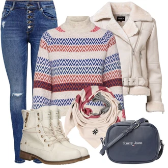 Outfit s Šedá/Hnědá/Béžová Motorkářské Bund/Motorkářská bunda/Bunda z Jehněčí Kůže/Kožené Bund Bunda z Umělé Kůže/Krátký Bund/Krátký Bund/Vlněná Bund Only "Zimní Outfit"