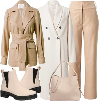 Italský Outfit s Béžová/Hnědá Chelsea Boty/Kožená bunda/Plochá Kotníková Bota/Gumová Kotníková Bota TOMS "Zimní Outfit"Look: Bad Taste, Šik, Cool, Italský, Krásný, Old Money