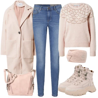Outfit s Šedá/Béžová Klobouk Klapka Na Uši & Čelenka Tommy Hilfiger "Zimní Outfit"