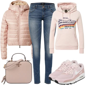 Outfit s Růžová/Hnědá Mikina s kapucí Sportovní mikina/Vintage mikina/Originální mikina/Pletená Mikina s kapucí/Svetr S Kapucí Superdry "Zimní Outfit"