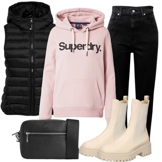 Outfit s Růžová/Béžová/Modrá Nezařazené Superdry "zimní outfit"