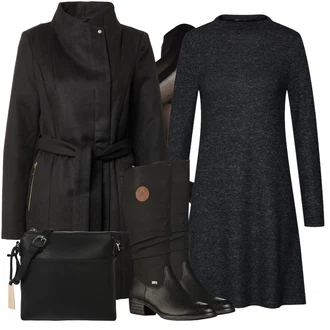 Outfit s Černá Zimní Kabát Vlněný kabát/Vlněný Fleecový Kabát/Scuba Kabát/Midi Kabát/Lodenový kabát/Kabát se Zipem/Kašmírový Kabát/Blazerový Kabát VERO MODA "Zimní Outfit"
