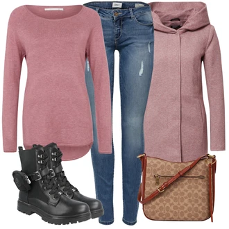 Outfit s Růžová/Fialová/Hnědá/Červená Pletený Kabát/Kabát s Kapucí/Pletený Fleecový Kabát/Zimní Kabát Vlněný kabát/Fleecový Kabát/Lodenový kabát/Vlněný Fleecový Kabát Only "Zimní Outfit"