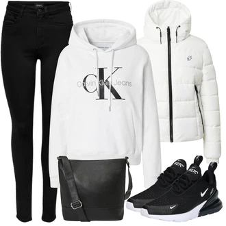 Streetwear Outfit s Šedá/Bílá/Růžová/Tmavě šedá/Stříbrný/Khaki/Krémová Mikina/Vintage Mikina/Svetr S Kapucí/Unisex Mikina S Kapucí/Partnerská Mikina/Originální Mikina/Sportovní Mikina Calvin Klein "Zimní Outfit"Look: Unisex, Kpop, Streetwear