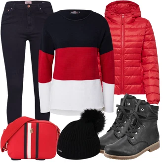 Vintage outfity Moderní s Černá Šněrovací Kotníková Bota/Motorkářská bota/Bojová Bota/Plochá Kotníková Bota/Kožená kotníková bota/Kotníková Bota s Podšívkou Rieker "Zimní Outfit"Look: Cool, Moderní, Venkovní