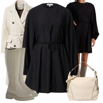 Outfit s Hnědá/Khaki/Béžová Klasická Kozačka/Kozačka po Kolena/Dlouhá Kozačka/Jezdecká Bota/Holínky/Bota se širokým nohavici/Kozačka se zipem MARCO TOZZI "Zimní Outfit"