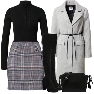 Sexy Outfit s Černá Kozačka nad Kolena/Kožená Kozačka nad Koleno/Dlouhá Kozačka/Plochá kozačka nad koleno/Kozačka po Kolena About You "Zimní Outfit"Look: Ležérní, Elegantní, Cool, Slavnostní, Old Money, Příliš oblečený, Sexy
