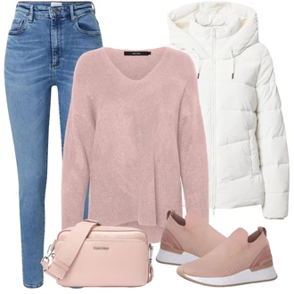 Outfit s Béžová Nazouvací teniska/Zimní bota/Nízká bota na podpatku "zimní outfit"