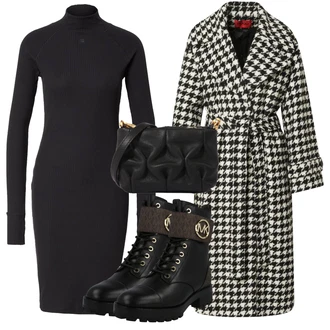 Outfity na zimu s Černá Dlouhé Kardigany/Dlouhá tylová Sukně/Taška/Zvonová Kalhoty/Dlouhý Zimní Kabát/Bota/Doplňek Coccinelle "Zimní Outfit"