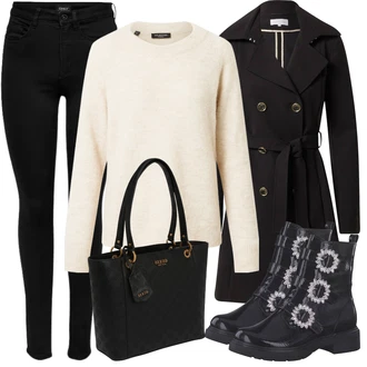 Outfit s Černá/Tmavě modrá Legíny s Podšívkou/Teplé Legíny/Kožená bunda/Neprůhledný Legíny/Sportovní Legína/Formovaná Legína/Bavlněné Legíny/Legíny s Rozparkem/Pletený Legín Only "Zimní Outfit"