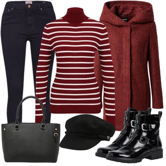 Outfit s Červená/Hnědá/Oranžová/Tmavě červená Kožená bunda/Motorkářské Džíny/Džíny s Nízkým Sedem/Slim Fit Džíny/Sweat Džíny/Push up Džín/Džín s Nízkým Pasem/High Waist Džínové Kalhoty/Kožená Pánská Bund/Kožené Boty Only "Zimní styl"