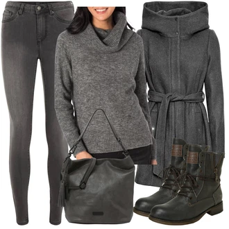 Outfity na zimu Krátká/mini s Černá Batoh/Dlouhý Svetr/Dlouhé Kardigany/Taška Přes Rameno/Dlouhá tylová sukně/Dlouhý Zimní Kabát/Doplňek Suri Frey "Zimní styl"