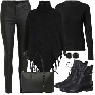 Outfit s Černá Pončo & Kimono/Pončo Vila "Zimní styl"