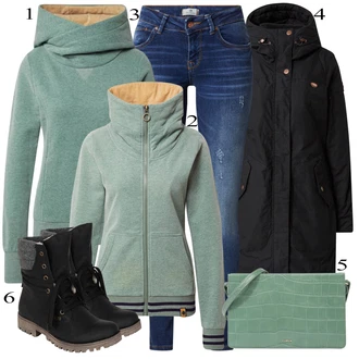 Outfit s Černá Zimní Parka/Vosková Bunda/Parka Přechodová Bund/Nepromokavé Bund Ragwear "Zimní Outfit"