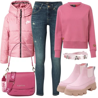 Outfit s Modrá Kožená bunda/Push up Džín/Motorkářské Džíny/Zimní bunda/Džíny s Dírou/Džíny s Rozparkem/Kožené bundy VERO MODA "Zimní styl"