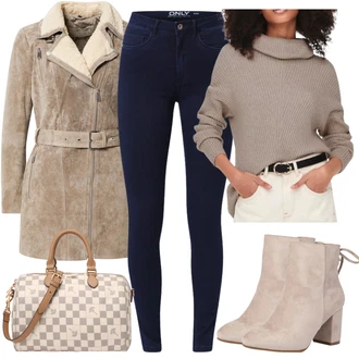 Vysoké Podpatky Outfit s Béžová/Hnědá Kotníková Bota Na Podpatku/Zimní kotníková bota/Kotníková Bota s Podšívkou/Letní kotníková kozačka/Šněrovací Kotníková Bota About You "Zimní styl"