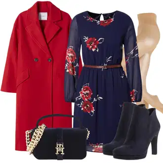 Krátká Outfit s Červená/Tmavě červená Přechodový Kabát/Kašmírový Kabát/Midi Kabát/Oversize Kabát/Kabát z Kabanosu/Vintage Kabát/Vlněný Kabát/Zimní Kabát Vlněný kabát bershka "Zimní večerní Outfit"