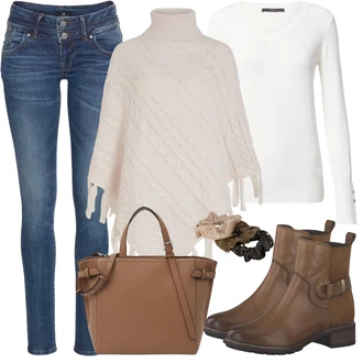 Outfit s Šedá Pončo Vila "Zimní Ležérní Outfit"