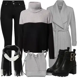 Outfit s Šedá/Světle šedá Kašmírový Kabát/Zimní Kabát Vlněný kabát/Vlněný Fleecový Kabát Lascana "Zimní Ležérní Outfit"