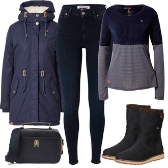 Outfity na zimu s Černá/Modrá Móda Pro Plnoštíhlou/Sněhová Bund/Zimní kalhoty Ragwear "Zimní Ležérní Outfit"
