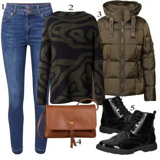 Outfit s Zelená Zimní kotníková bota/Teniska Zimní Tenisky/Zimní Sukně/Zimní Pletené Šaty/Zimní legína/Zimní bota/Zimní rukavice/Zimní Kalhoty/Zimní punčochy/Zimní Šaty/Zimní čepice/Podzimní bunda BOGNER "Zimní Outfit"