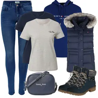 Outfit s Černá Šněrovací Bota/Zimní bota/Nízká bota na podpatku/Kozačka Šněrovací Kotníková Bota Rieker "Zimní outfity"