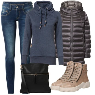 Outfit s Béžová Šněrovací Kotníková Bota Gabor "Zimní outfity"