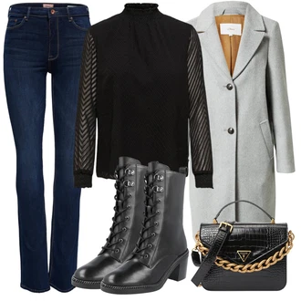 Vysoký Pas Outfit s Modrá/Tmavě modrá/Světle modrá Pánské tričko/Kožená bunda/Termální Džíny/Zimní bunda/Džín s Nízkým Pasem/Džíny s Rozparkem/Rovná Džína/Push up Džín/Džíny s Nízkým Sedem/Slim Fit Džíny/Kožené Boty Only "Zimní outfity"