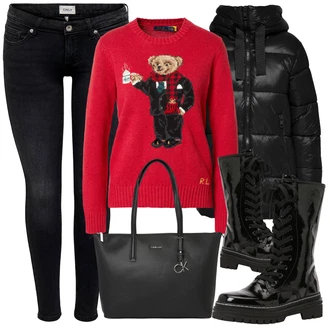 Outfit s Černá Šněrovací Kozačka Gabor "Zimní outfity"