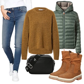 Outfit s Hnědá/Žlutá Sveter Mohair Pullover/Jednoduchý Svetr/Vlněný Svetr Minimum "Zimní outfity"
