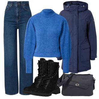Outfit s Modrá/Světle modrá/Tmavě modrá Džín s Širokou Nohavicí/Džíny Volného Střihu/Vintage džíny/Dad Džíny/Džíny s Rozparkem/Džíny Culottes/Mom Jean/Baggy Džíny/High Waist Džínové Kalhoty/Formální Košile LTB "Zimní outfity"
