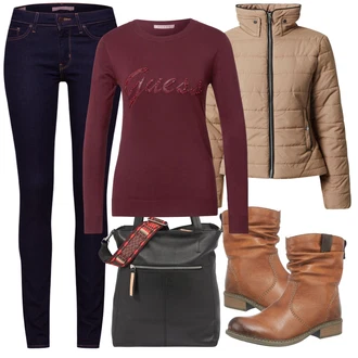 Outfity na zimu Dlouhé / Maxi s Červená Dlouhý Zimní Kabát/Svetrové Šaty/Dlouhá tylová sukně/Dlouhé Šaty/Pletený Oděv/Šaty s výstřihem/Šaty s dlouhým rukávem Guess "Zimní outfity"