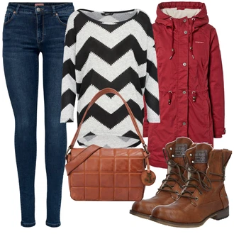 Outfit s Červená Dlouhé Kardigany/Taška Přes Rameno/Doplňek/Dlouhý Zimní Kabát/Dlouhá tylová sukně/Batoh/Dlouhý Svetr Harbour 2nd "Zimní outfity"