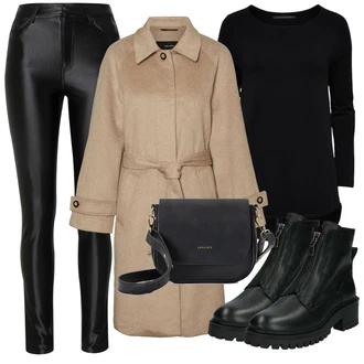 Outfit s Hnědá/Béžová/Khaki/Šedá Přechodový Kabát/Vintage Kabát/Trenčkot/Vlněný Kabát/Kašmírový Kabát/Trenčkot/Lehký Kabát/Zimní Kabát Vlněný kabát/Lodenový kabát VERO MODA "Zimní outfity"