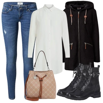 Outfit s Černá Kozačka Kotníková Bota MARCO TOZZI "Zimní outfity"