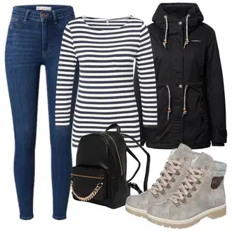 Outfity na zimu Pruhovaný s Tmavě modrá/Bílá Dlouhý top/Dlouhá košile/Pruhované Tričko Only "Zimní outfity"