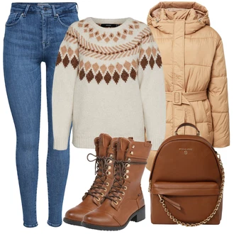 Outfit s Béžová/Hnědá/Khaki/Oranžová Zimní Bund/PodZimní Bunda/Parka Přechodová Bund/Nafukovací Bund/Puchová Bund/Zimní Parka/Letní peřová bunda VERO MODA "Zimní outfity"