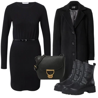 Výstřih na ramena Posilování Outfit s Černá Zimní Pletené Šaty/Svetrové Šaty/Šaty S Rolákem/Šaty s Páskem/Šaty s dlouhým rukávem/Pletené Šaty About You "Zimní outfity"Look: Posilování, Na Procházku