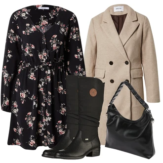 Zapínání na knoflíky Outfit s Černá/Červená/Růžová/Oranžová Košilové šaty/Šaty s dlouhým rukávem/Zimní šaty s dlouhým rukávem/Šaty S Potiskem/Halenkové Šaty/Šaty na Podzim About You "Zimní outfity"